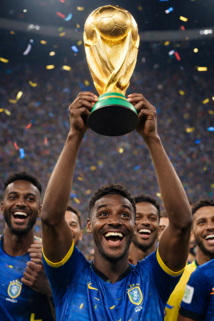 man made into AI holding the world cup
