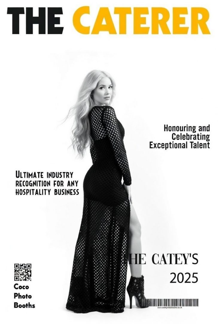 girl on the cover of the caterer which is a magazine photo booth