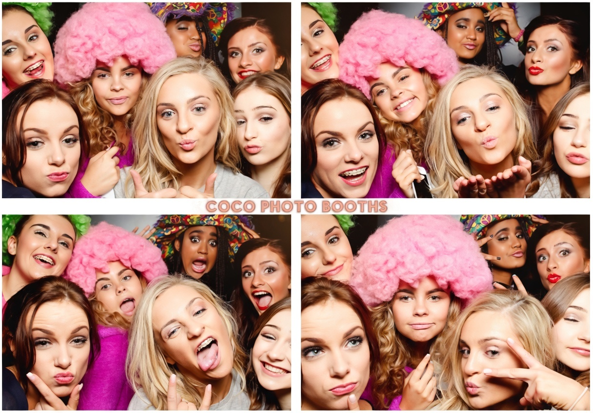 friends posing in a luxury photo booth at a London party