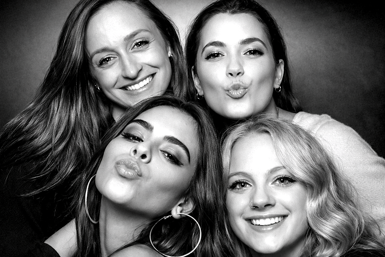 girls in glam style photo booth portraits at a London event